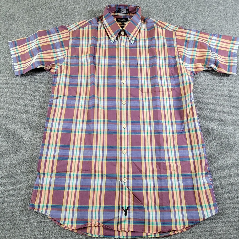 Viyella Shirt Men's Medium Button Down Collar Plaid Short Sleeve - Picture 2 of 8